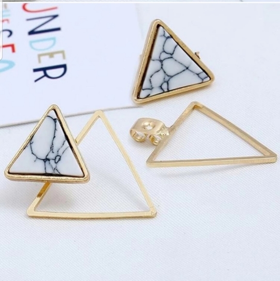 ◇Spring◇ Triangle Marble Earrings - Picture 2 of 2